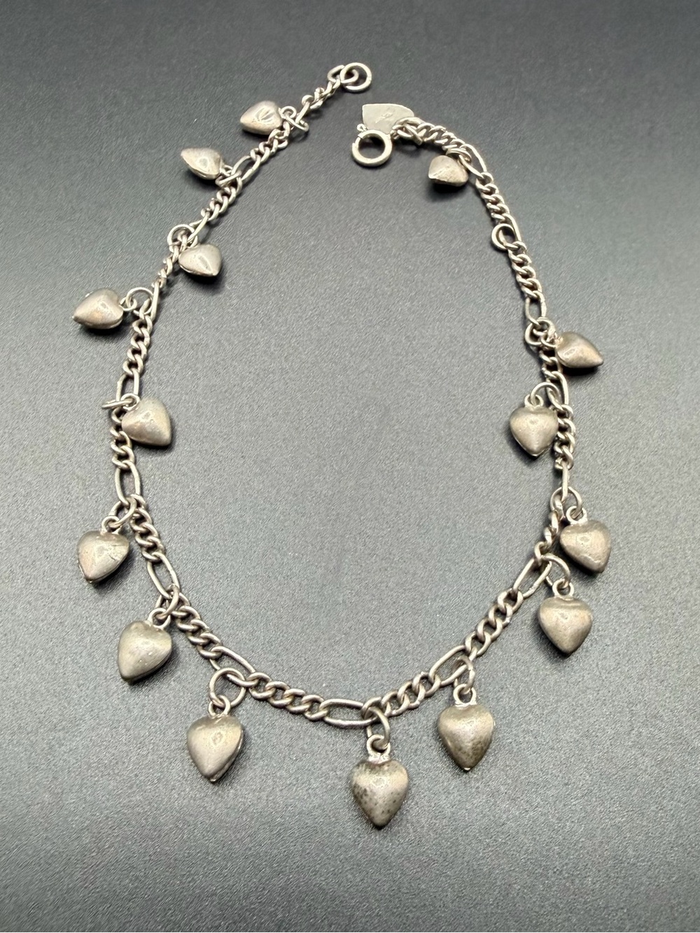 Vintage 925 Sterling Silver Heart Anklet Bracelet 9 IN Womens Jewelry